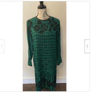 Vintage ANNE CRIMMINS for UMI COLLECTIONS 100% Silk Emerald Green Dress Size 12